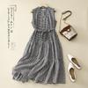 Летнее новое ретро платье без рукавов из хлопка и льна 2025 года, шнуровка, средняя и длинная юбка А-силуэта в клетку
