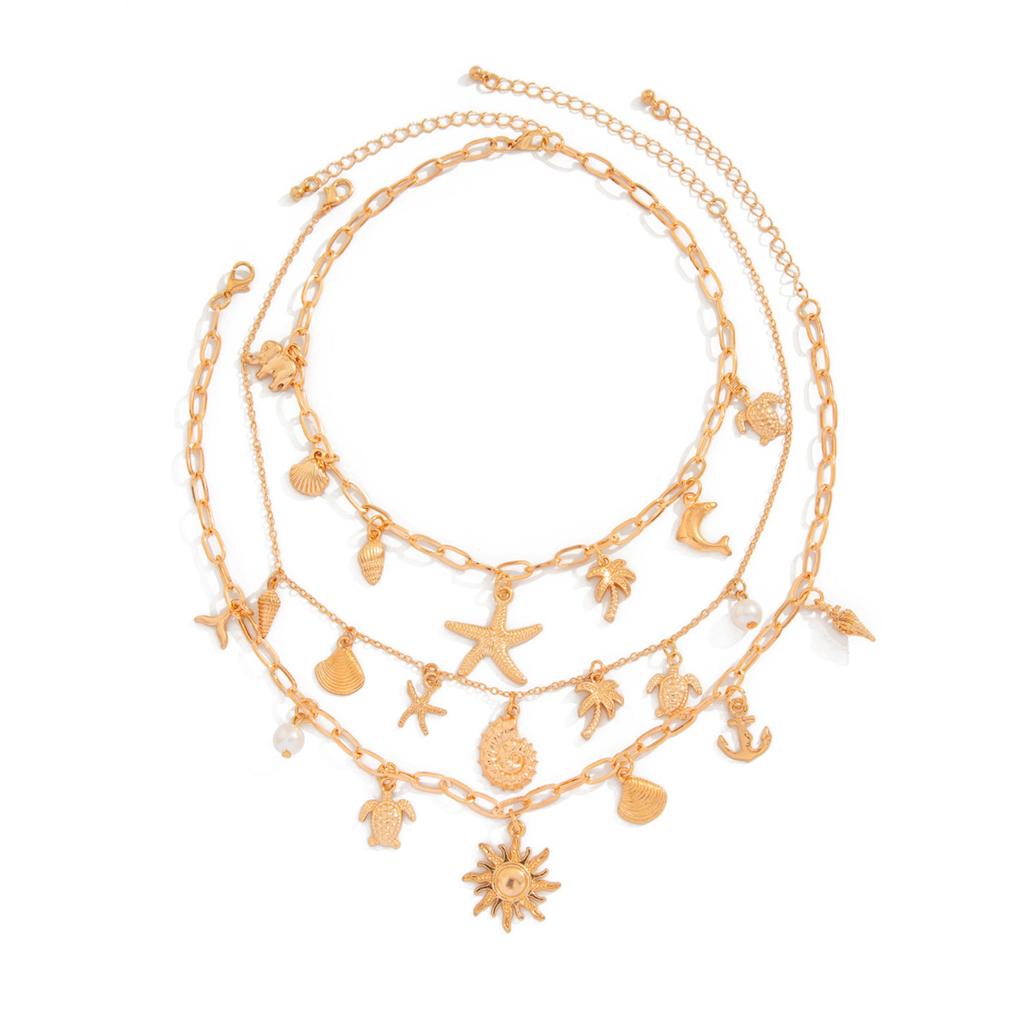 Elegant Shell Crosses Necklace Jewelry Accessory for Women with Gold Charm and Bohemians Summer Seashells Designs