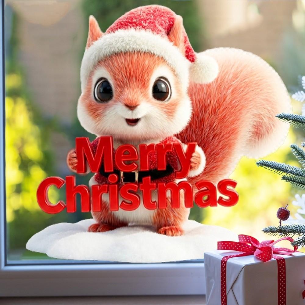 2D Flat Printed 3D Christmas Static Cling Decal Waterproof Xmas Party Door Stickers New Year
