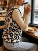 2025 Women's Leopard Print Button-Front Plush Vest - European/American Autumn/Winter Fashion