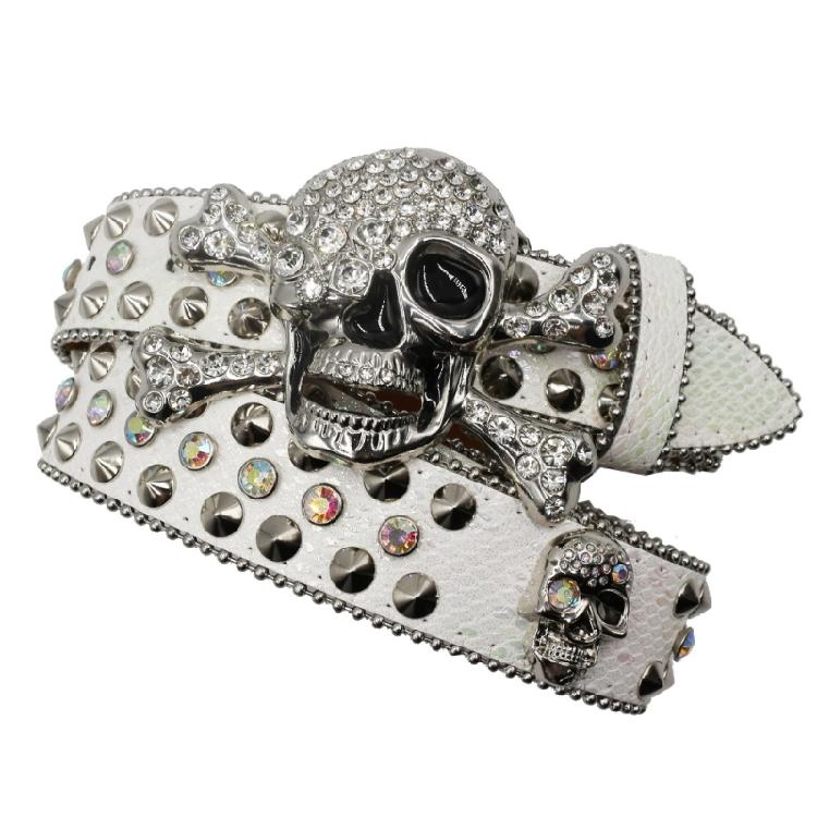 Popular Skull Buckle Belt for Adult Rhinestones Rivet Belt All Matching Blingbling Western Belt for Daily and Club