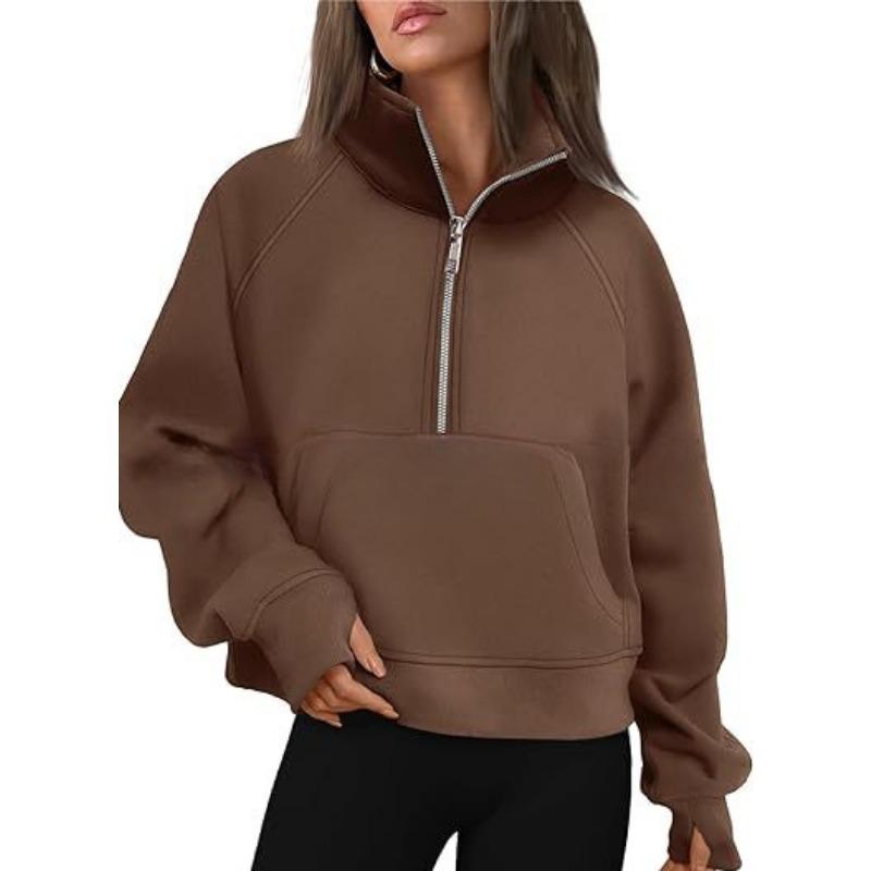 Autumn Winter Hoodies Women's Sports Half Zipper Sweatshirts Loose Stand Collar with Velvet Coat Jacket