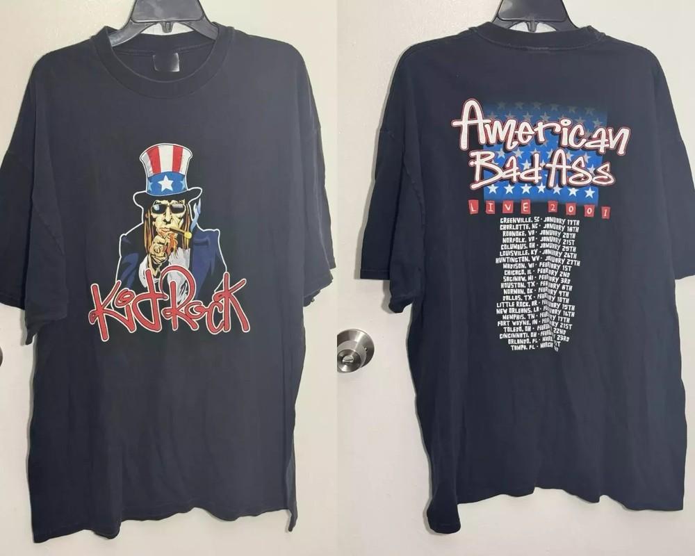Kid Rock American Badass Live 2001 Concert Tour T Shirt Full Size S5XL Unisex T-Shirt