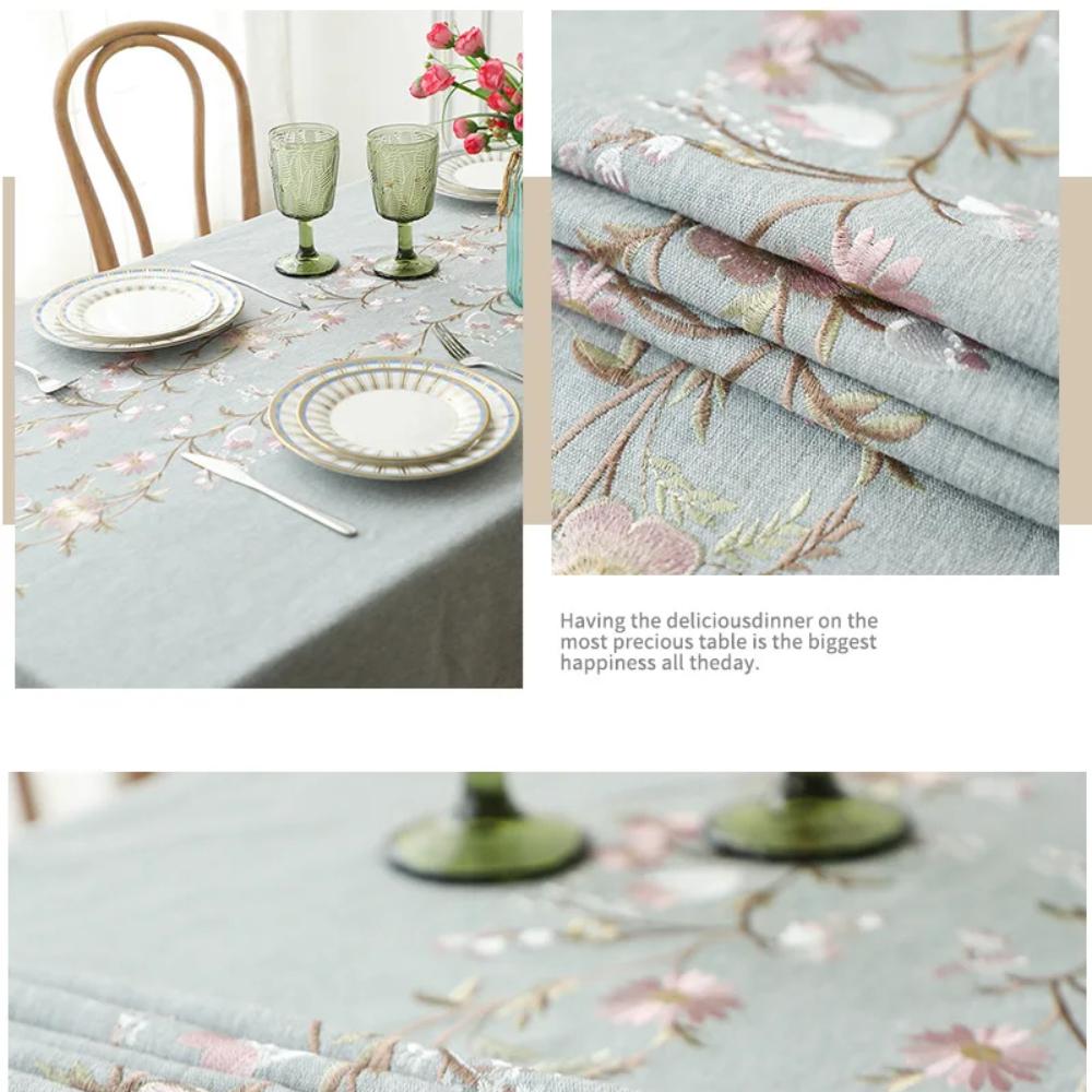 Прямоугольная скатерть из хлопка и льна, мягкая водонепроницаемая скатерть с вышитым цветочным узором для обеденного чайного стола, украшение для стола, защита от пыли