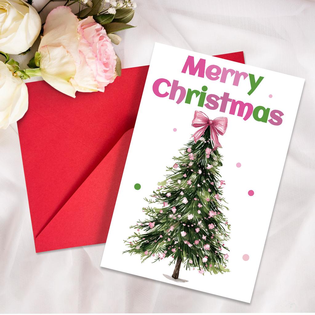 10PCS Large Christmas Greeting Cards with Envelopes, Watercolor Xmas Tree Cards for Holiday & New Year Gifts
