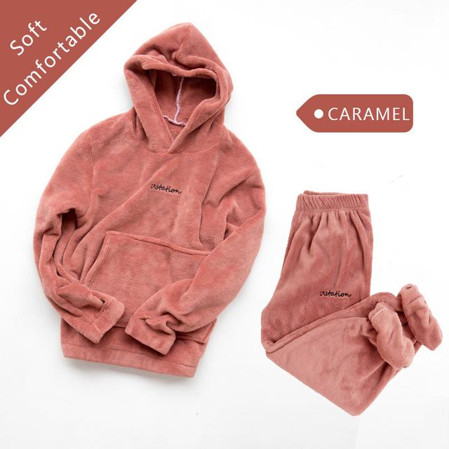 Новый женский пижамный комплект, теплая фланелевая пижама, одежда для сна, домашняя одежда, плотный зимний бархатный женский плюшевый пижамный костюм, толстовка, толстовки