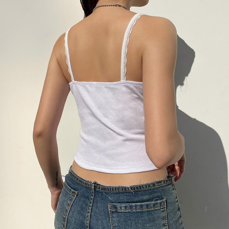 Женские топы-майки с кружевной отделкой, без рукавов, на тонких бретельках, облегающие топы-майки с жилетом