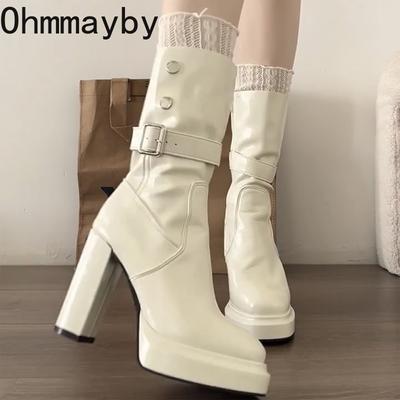 Женские ботильоны на высоком каблуке из лакированной кожи, модные ботинки с ремешком и пряжкой, осенне-зимние женские современные короткие ботильоны