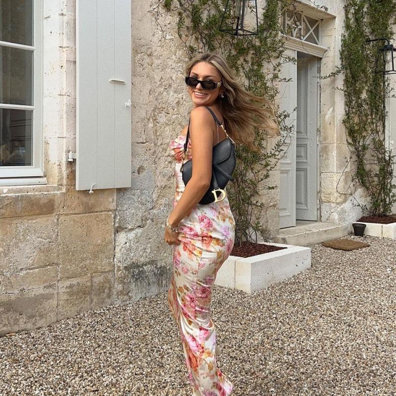 Women's Summer Printed Slim Backless Halter Dresses