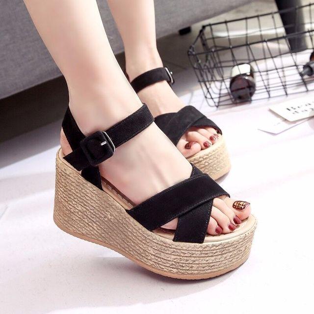 Thick Platform Women Wedge Sandals Flock Non -Slip Womans Casual Shoes Ladies High Heels Student Female Pumps Summer Womens Heels