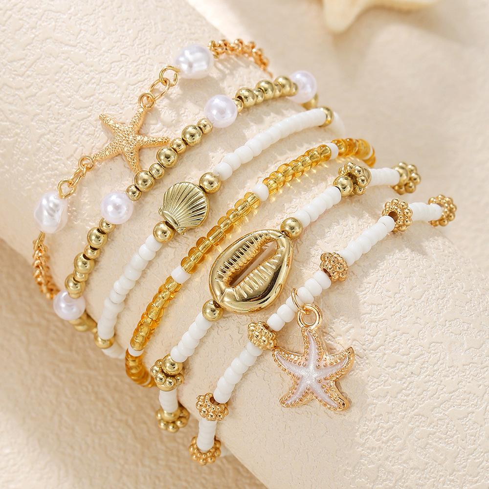 European and American bracelets stacked with high-end seaside vacation shells starfish beaded niche hand jewelry versatile necklace women