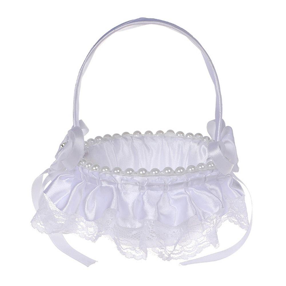 Праздничный Домашний Декор Стразы Кружево Жемчуг Романтичный Белый Свадебная Цветочная Корзина Корзина для Девочки с Цветами