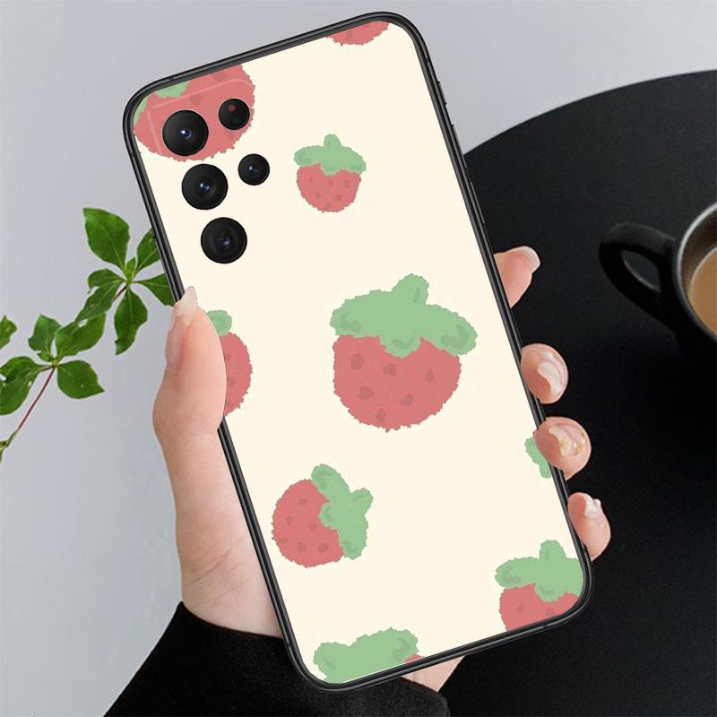 Phone Case For Samsung A17 A55 A16 A56 A35 A15 A53 A54 A33 A34 A25 A05S A52 A52S A07 A26 A06 Strawberry Cat Cartoon
