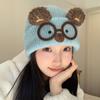 New Thickened and Warm Bear Cartoon Knitted Hat for Women Sweet and Versatile Small Woolen Hat Showing Face