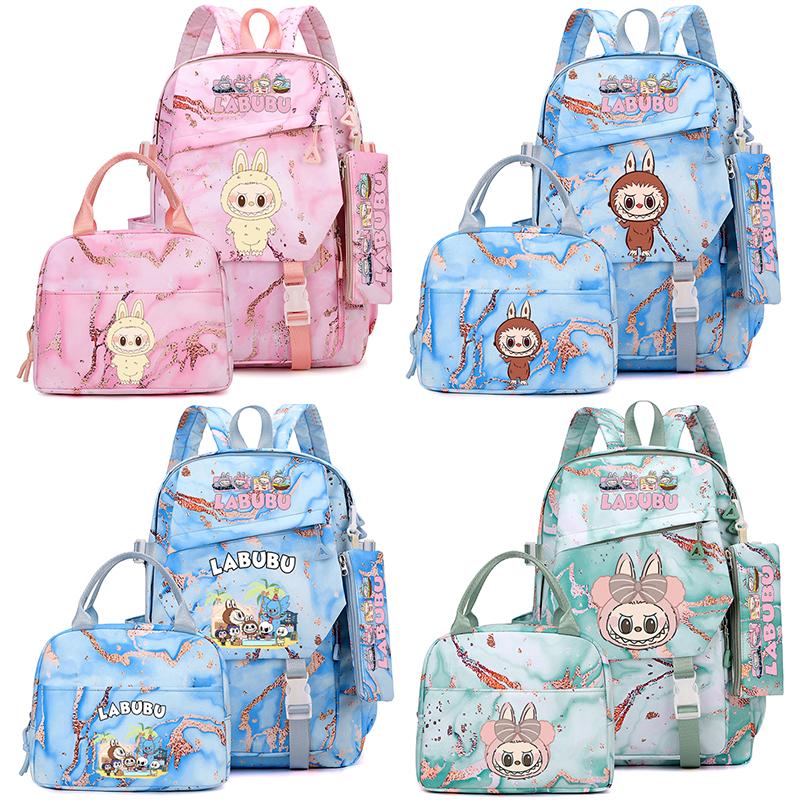 3Pcs/set Cute Printed Backpack Lunch Bag Pencil Case Teen Child Girl Kid Schoolbag Student Bookbag Knapsack Women Travel Bag Gift