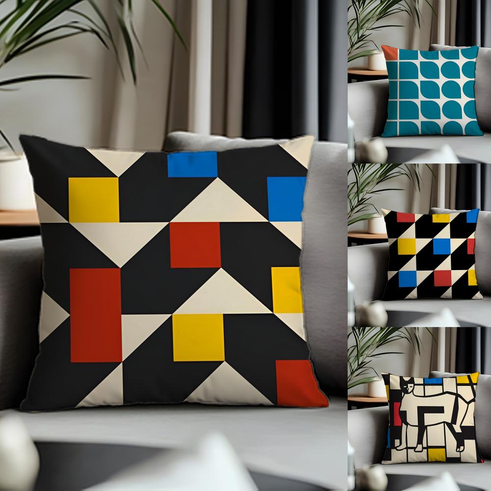 Trending BBauhaus Geometryer Cushion Cover Antidustmite Pillowcase Invisible Zipper Silky Short Plush Sofa Cushion Cover