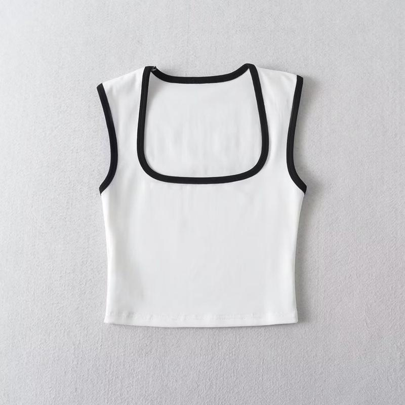 Woman Fashion Slim Solid Contrust Camis Casual Sleeveless Tanks Square Collar Crop Tops Clothing Streetwear Mujer 2024 Y2k