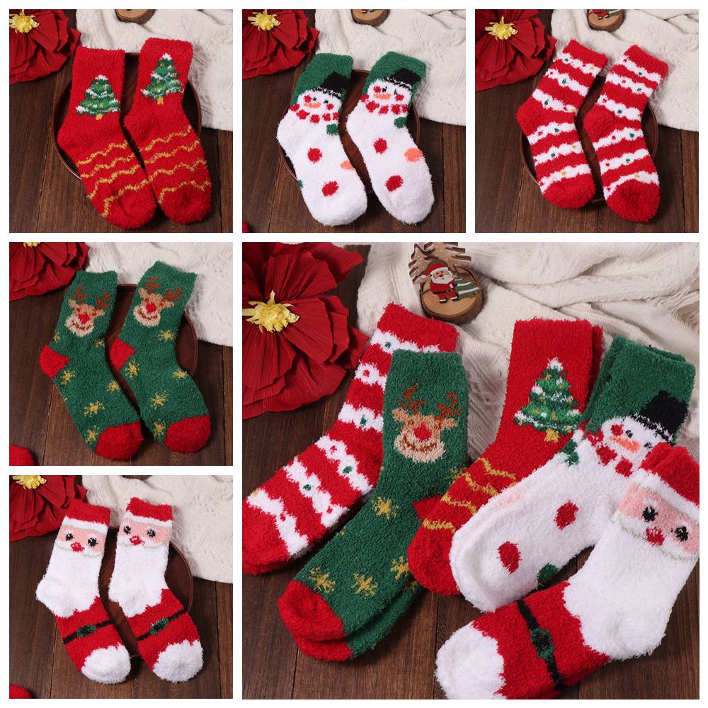 5Pairs Plush Christmas Fleece Socks Cartoon Winter Floor Socks Soft Sleeping Socks Women  Women