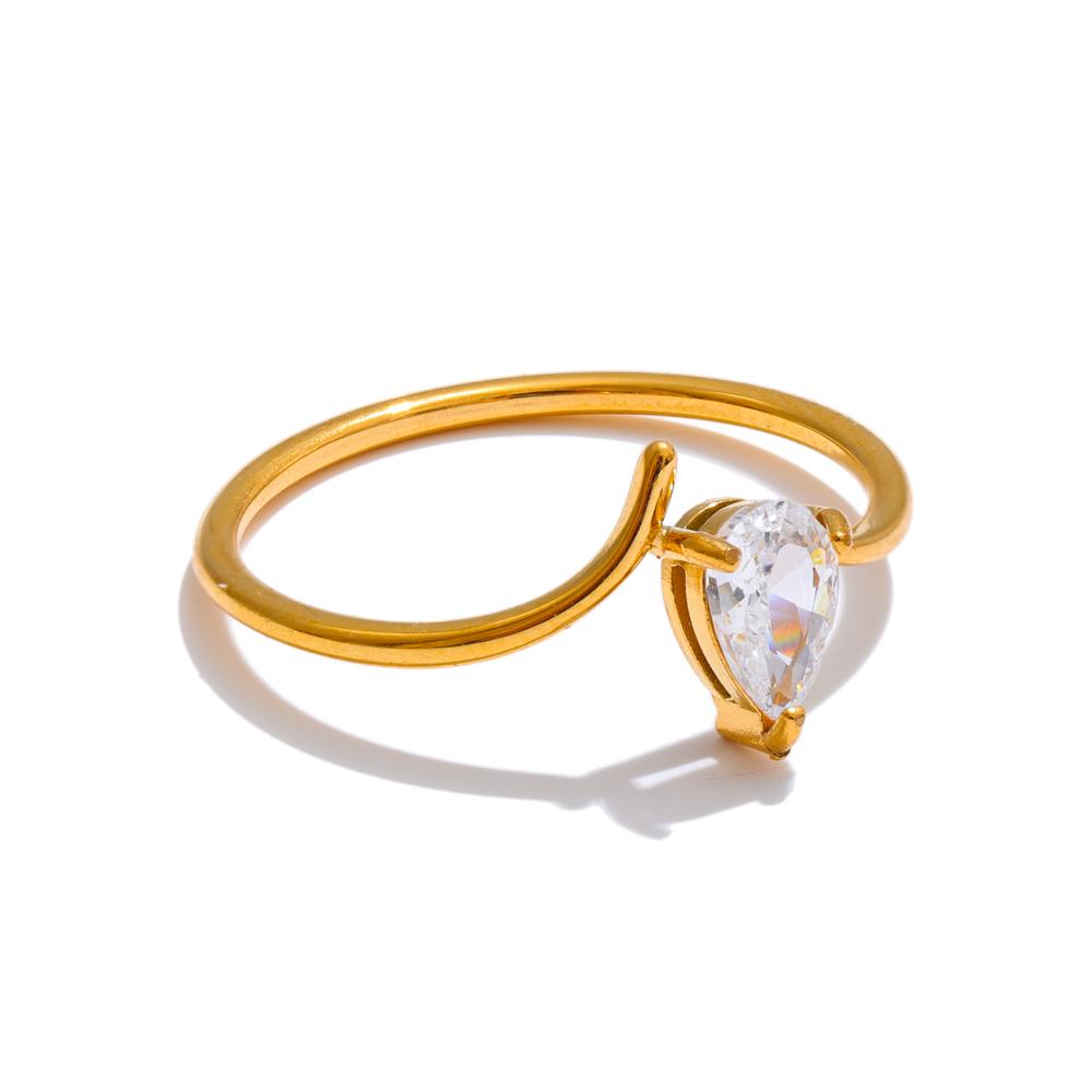 Yhpup Size 678 Stainless Steel Cubic Zirconia Thin Finger Ring Gold Color Exquisite Fashion Chic Women Jewelry 18K PVD Plated