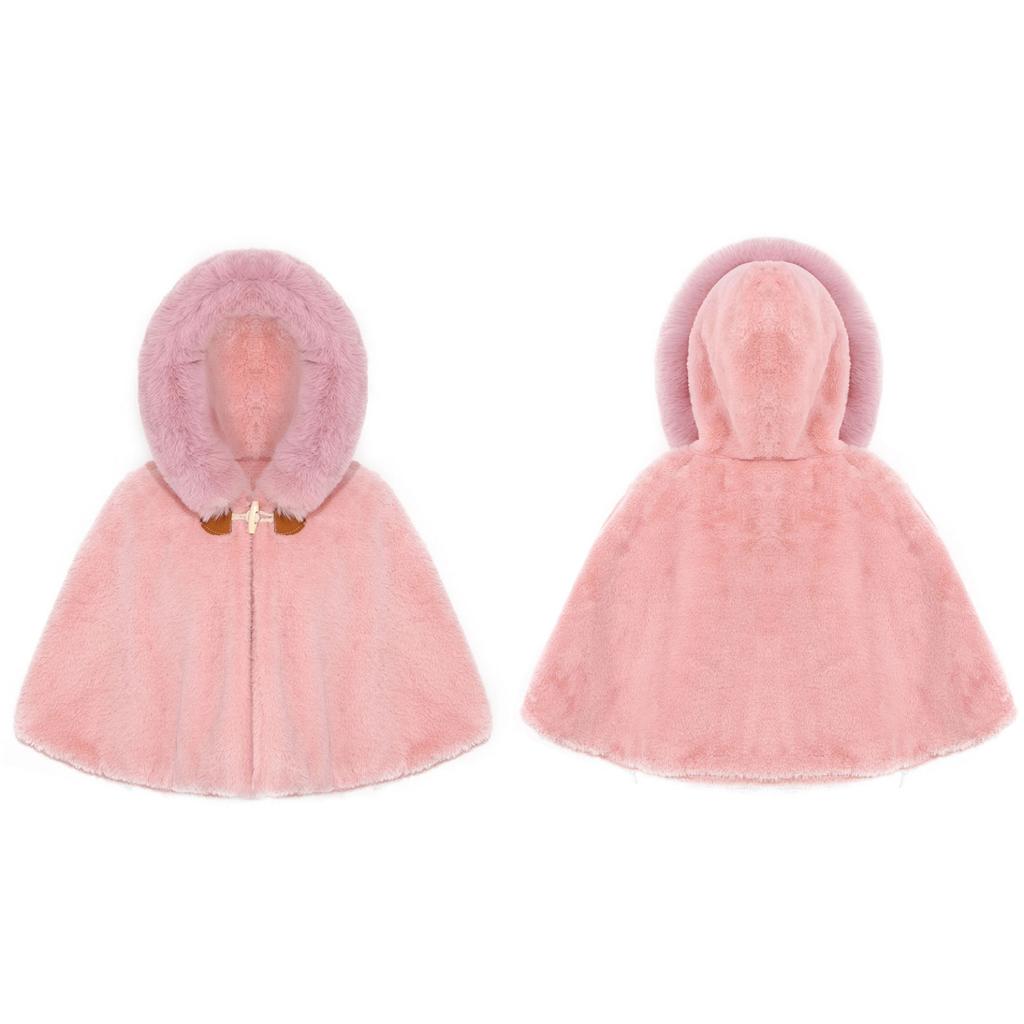 Накидки для маленьких девочек, шаль из искусственного меха, зимняя детская одежда принцессы для свадебной вечеринки, накидка с капюшоном, верхняя одежда, теплая куртка, пальто