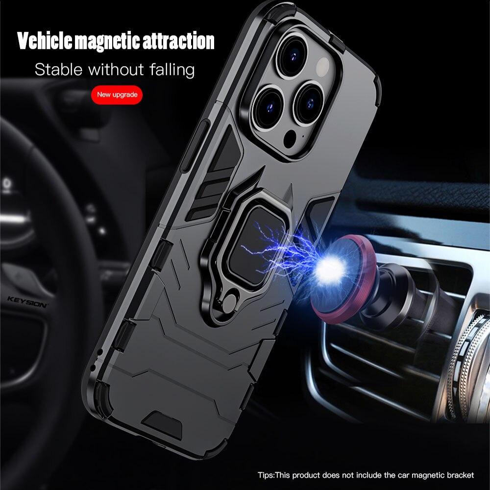 KEYSION Shockproof Armor Case for iPhone 15 Pro Max 15 Ultra Soft Silicone+PC Ring Stand Phone Cover for iPhone 14 13 12 11 Pro