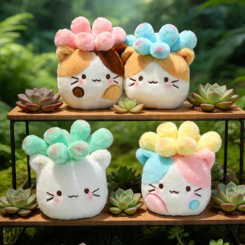 Cute Calico Cat Plush Toy Potted Plant Ornament