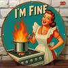 Винтажная табличка I'M FINE в ретро-стиле 1950-х годов для кухни домохозяйки, настенный декор, забавная 2D металлическая арт-печать для кафе, ресторана, легко повесить