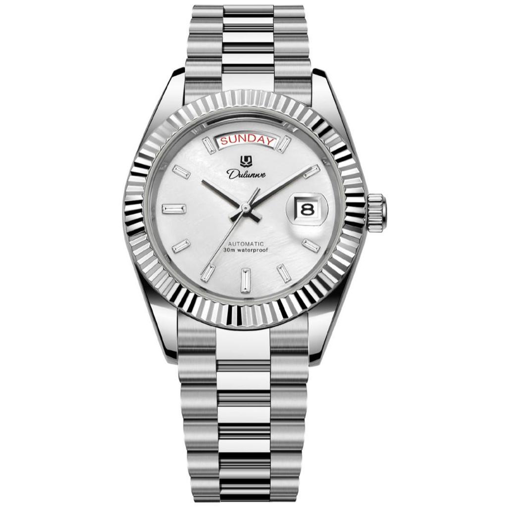 Durlanwei Белые Звездные Двойные Бревна Автоматические Мужские Деловые Модные Водонепроницаемые Часы