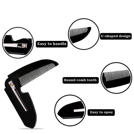Складной гребень для усов, портативный гребень для бороды, тонкие зубья, пластиковый карманный гребень, антистатический, дорожный, мини-мужской
