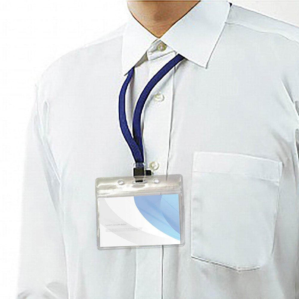 Водонепроницаемый держатель для бейджа с шейным шнурком для визиток и удостоверений личности (Упаковка 100 штук, Синий)