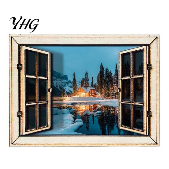 Scenery Window Magnet 1/6Pcs Fake Fridge Magnet, Wooden Natural Refrigerator Decorative Magnetic Decoration for Kitchen Office Whiteboard