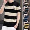 Летняя мужская футболка с цветными блоками, полосатая тонкая дышащая футболка с короткими рукавами, свободный пуловер с круглым вырезом и вышивкой букв, пуловер больших размеров