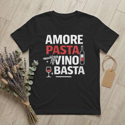 Унисекс Футболки Amore Pasta Vino e Basta Юмор Новинка Хлопковая Футболка Короткий Рукав Итальянская Еда Футболка С Круглым Вырезом Мерч Классическая
