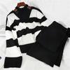 2pcs/set Women Winter Tracksuit 2 Piece Pant Suits Knitted Striped Sweater Top and Pants 2 Piece Set Outwear Outfits