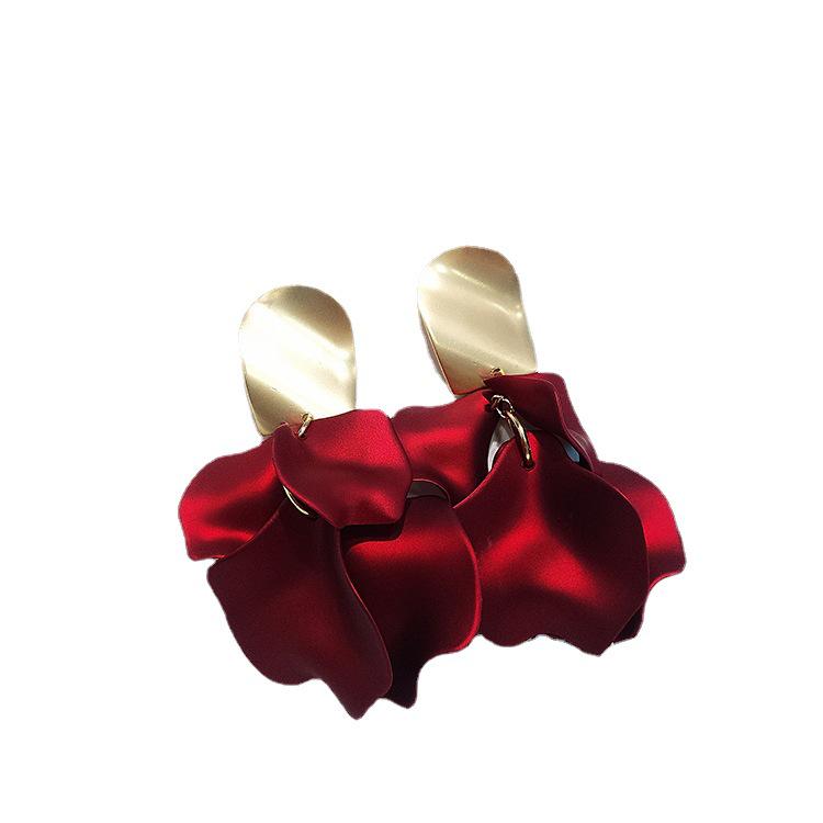 Серьги из лепестков роз высокого класса для круглых лиц - Длинные эффектные украшения в корейском стиле с модным, преувеличенным дизайном.