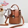 Cozy Up New Soft Leather Phone Bag Fashionable Mini Square Bag Versatile Handbag Silk Scarf Decoration Single Shoulder Crossbody Bags