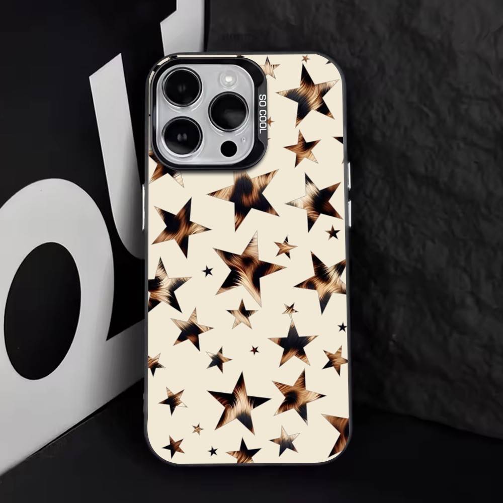 Trendy Leopard Print Star Pattern Phone Case For iPhone 17,16,15,14,13,12,11 Plus,PM,XS,Colorful Silver Phone case Funda Cover