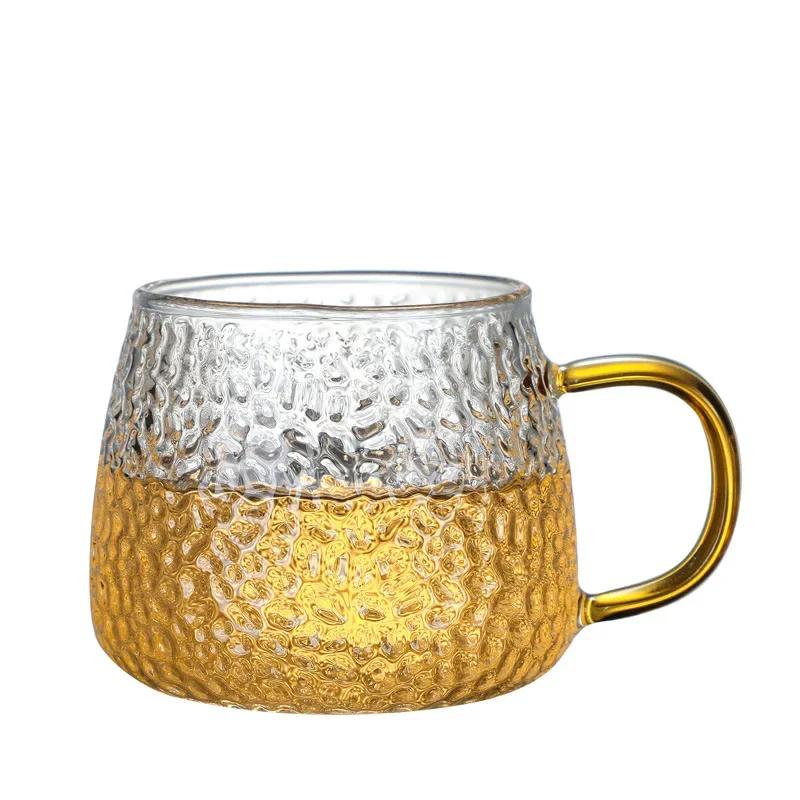 400 мл Молоток Узор Кофе Чай Чашка Стеклянная Кружка Температура Термостойкая Ручка Чай Чашка Коктейль Бытовая Питьевая