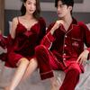Black golden velvet sexy sex temptation couple pajamas women's 1011 new autumn and winter suspender nightdress nightgown set