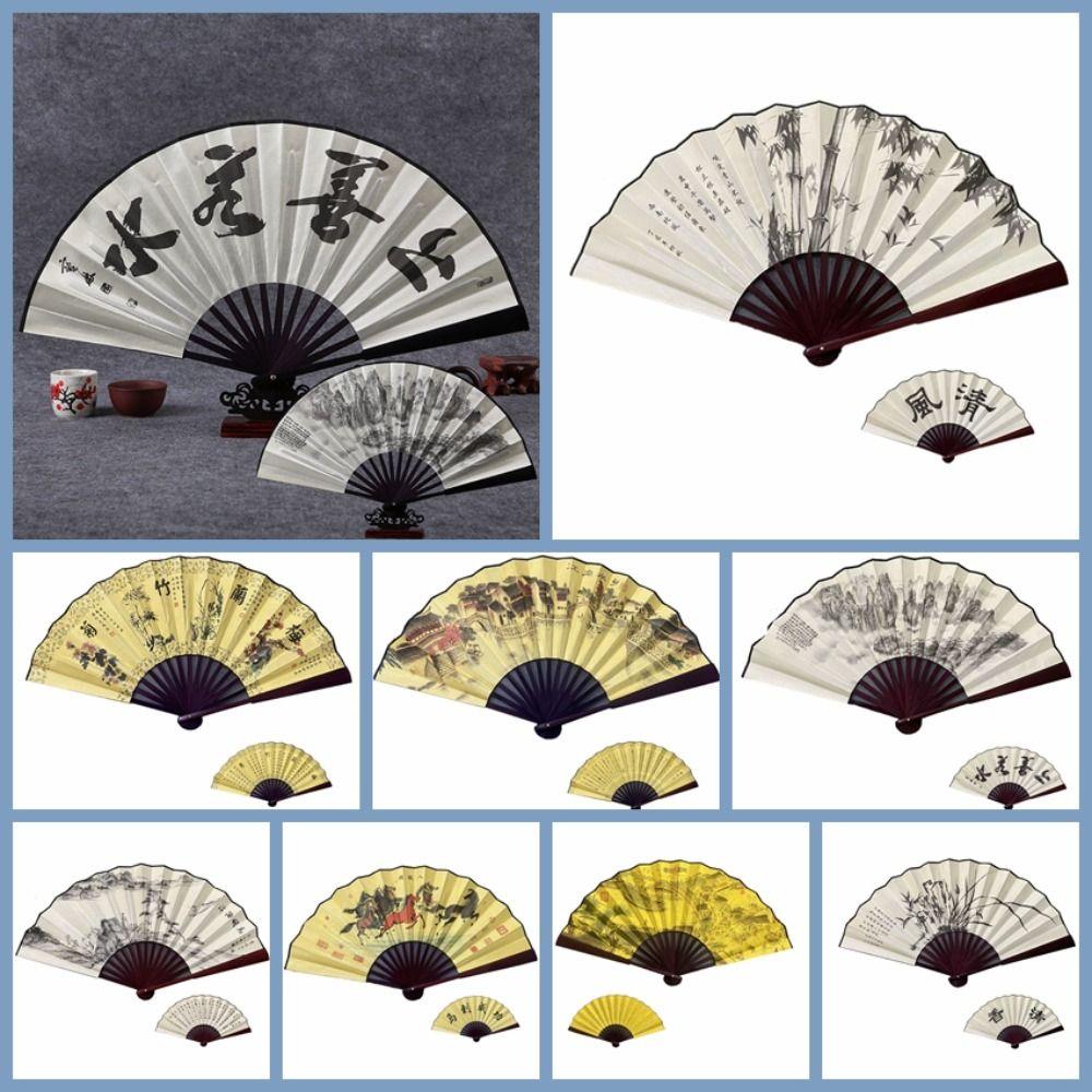 Бамбуковая ручка Веер Ручной веер Китайский ретро-стиль Бамбуковый веер Прочный Складной веер Для лета Ежедневного использования Танцев