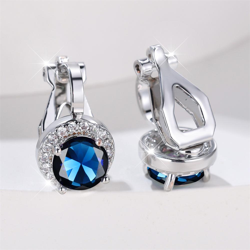Mystic Rainbow Crystal Round Stone Clip Earrings For Women Rose Gold Silver Multicolor Zircon Jewelry Simple Fashion Gifts