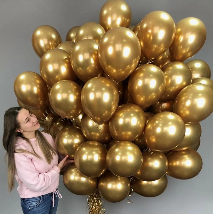 Gold chrome balloons birthday decoration set of 100 large metallic pieces