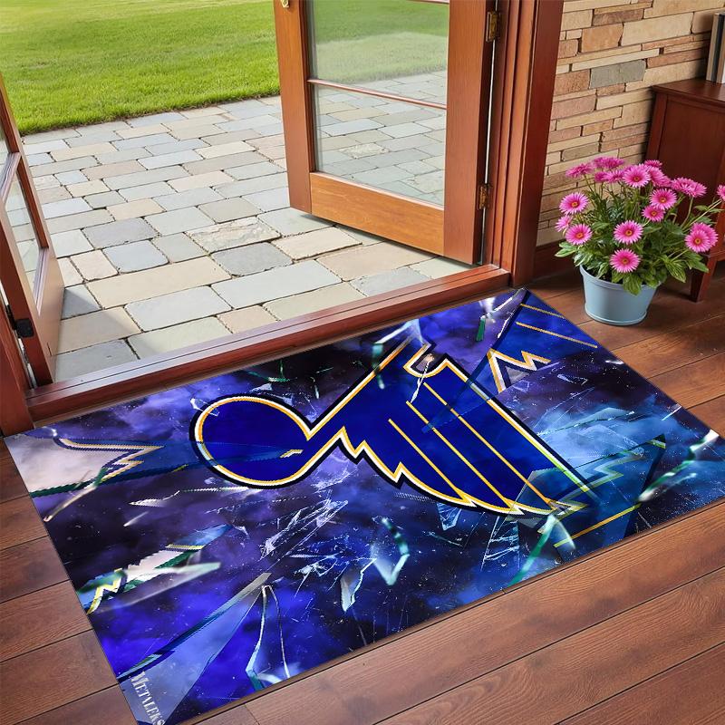 Anti‑Slip Crystal Velvet Floor Rug, St Louis Blues Design Carpet for Indoor Living Bedroom Home Decoration