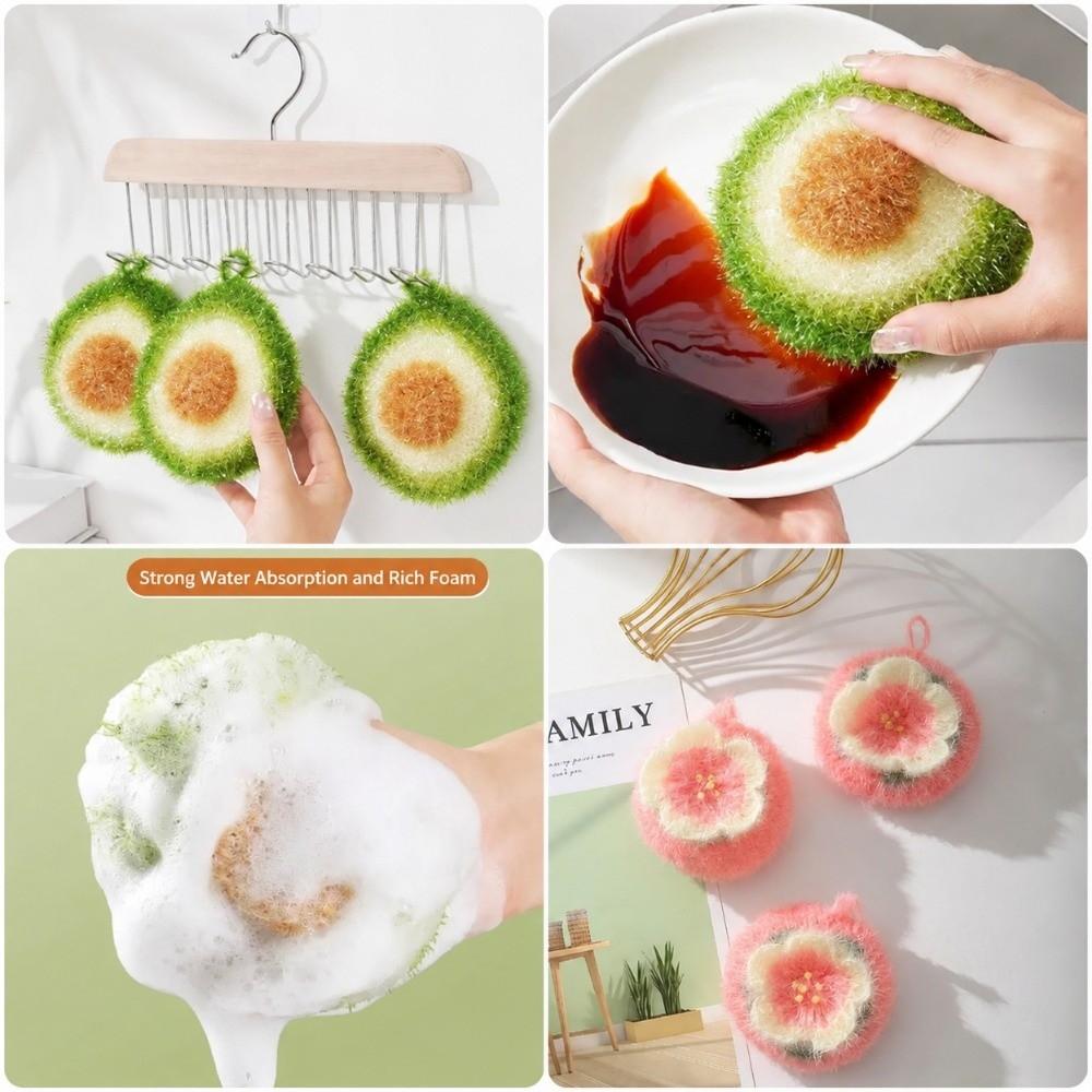 Cute Kitchen Cleaning Cloth Green Pink Scouring Pad Dishwashing Sponge  Kitchen Essential