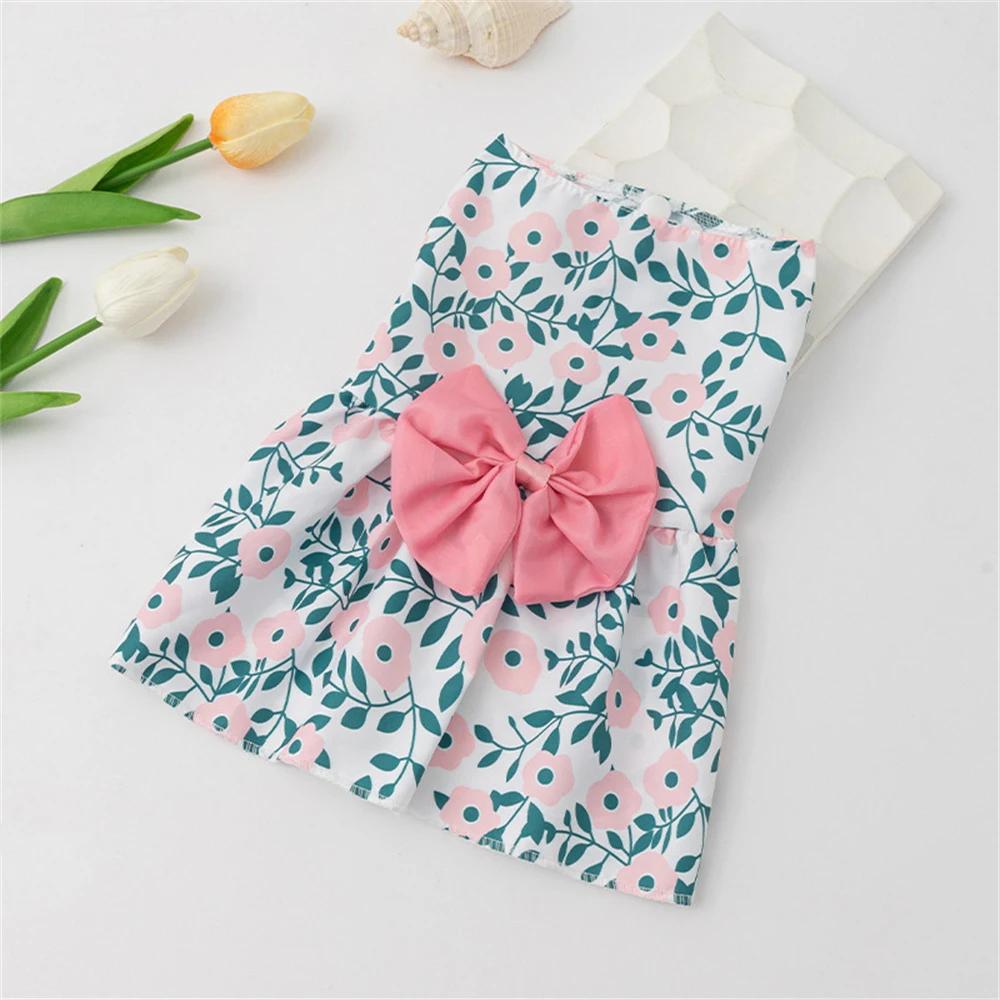 Cute Bow Pet Cat Dress Skirt Summer Flower Print Dog Dresses for Small Dogs Poodle Puppy mascotas Clothes vestidos para perritas