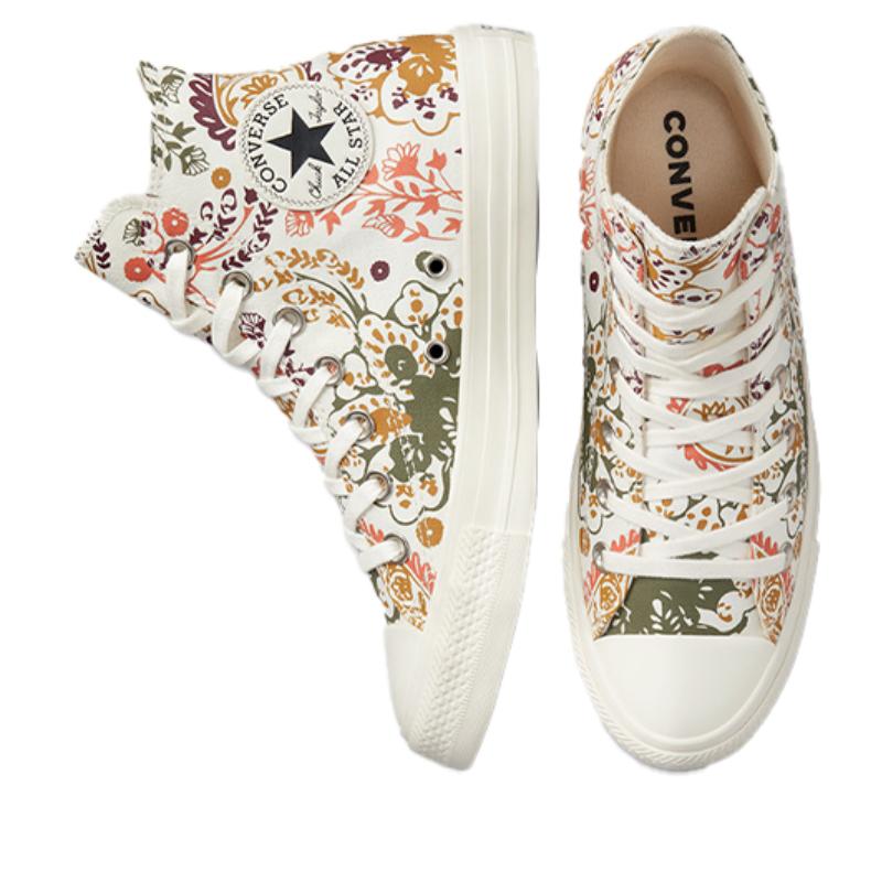 Converse Chuck Taylor All Star Cashew Flower Trendy Outdoor Casual High-top Canvas Shoes Women's White Red Brown