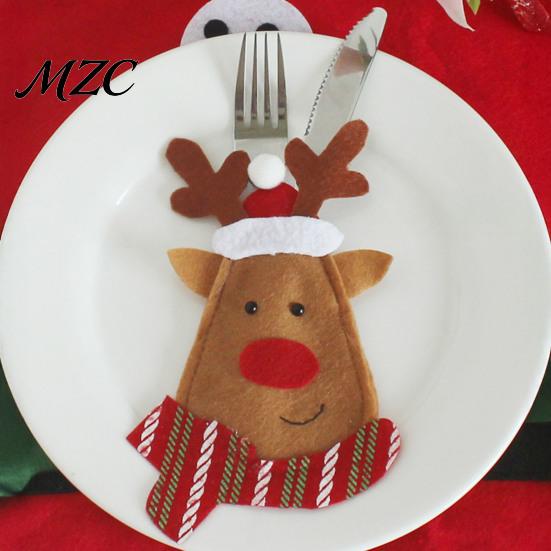 Santa Snowman Table Decor Christmas Cutlery Holder Pockets, Non-woven Fabric Pouch Bags for Spoon Knife Utensil Fork, Reindeer Tableware Xmas