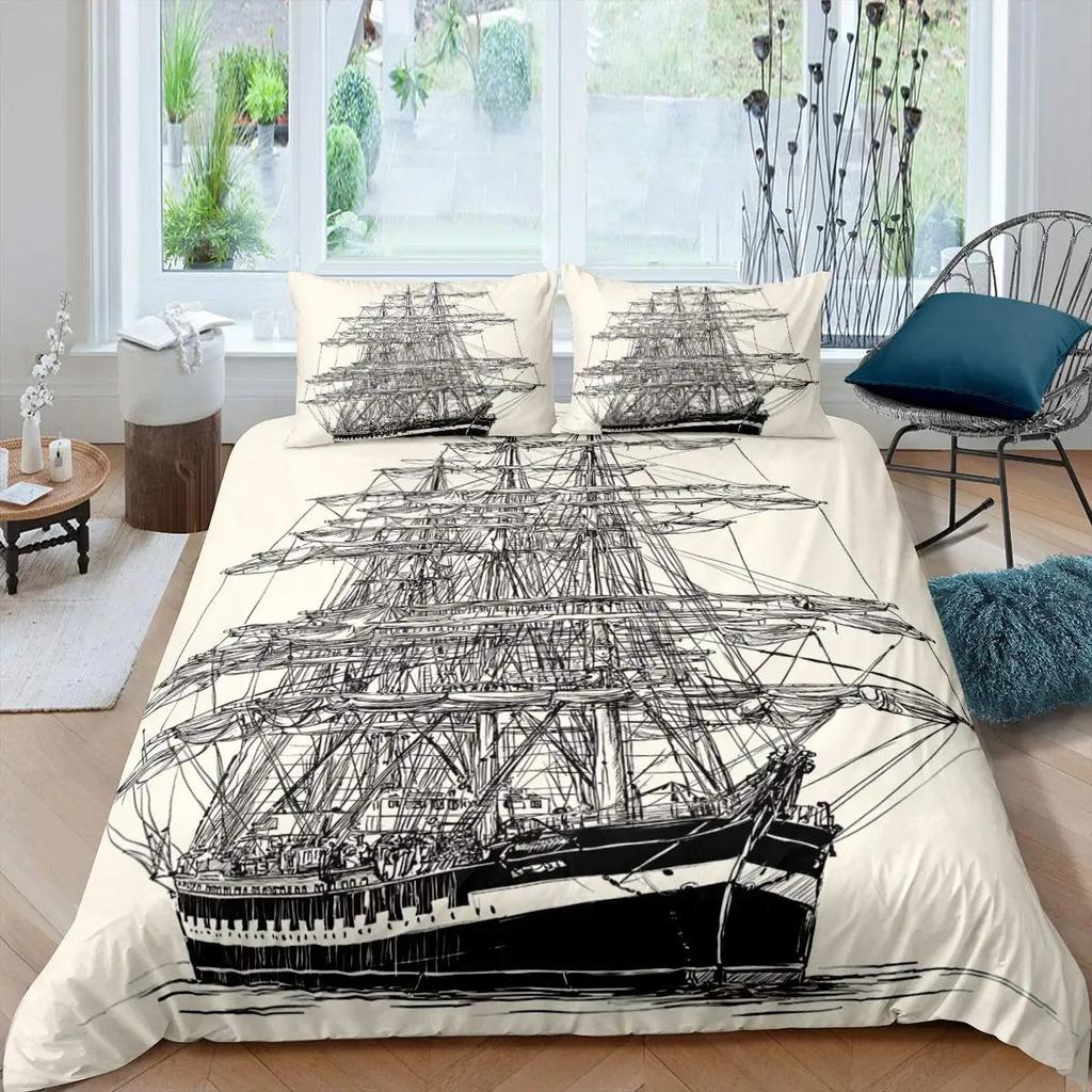 Пододеяльник с изображением парусной лодки King Queen, комплект постельного белья Coastal Sailing Boat, одеяло Sea Adventure, полиэстер, пододеяльник