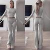 Women's Casual Exercise Two-Piece Suit: Round Neck, Long Sleeve, Low Waist Flared Pants Sportswear.