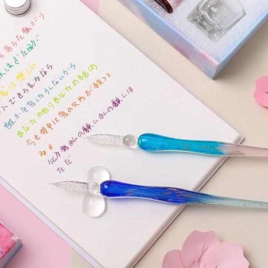 1 комплект, полупрозрачная ручка с цветком вишни, декор с блестками и принтом, стеклянная ручка с чернилами, набор для подарка